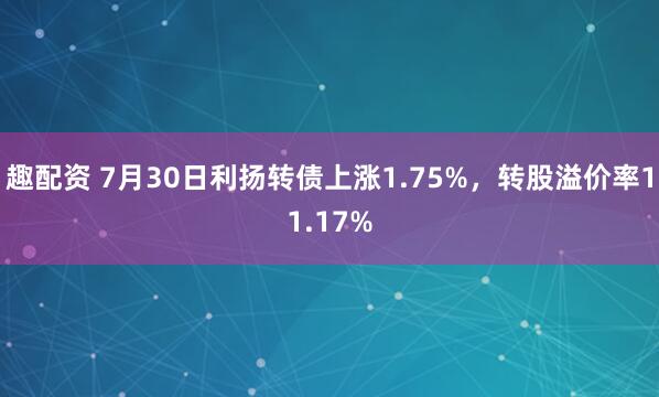 趣配资 7月30日利扬转债上涨1.75%，转股溢价率11.17%